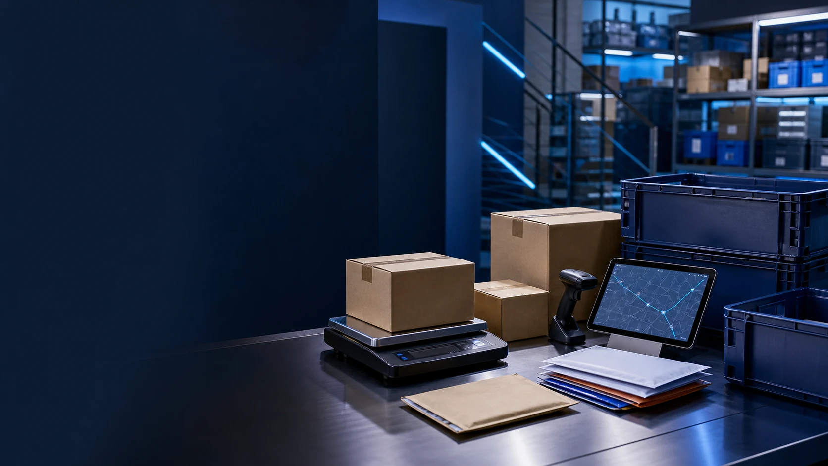 Adaptable business shipping workflow with parcels, scanning, weighing, and route planning